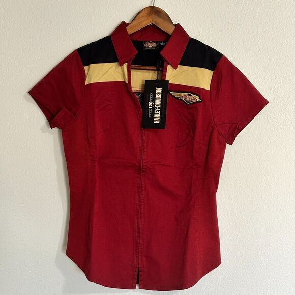 Harley Davidson 120th Anniversary Elemental Zip Front Shirt Merlot Women's L NWT - Picture 1 of 6